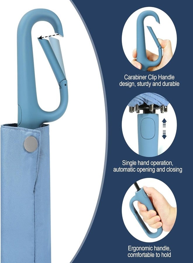 STAR WORK Compact 14-Inch Reverse Folding Automatic Umbrella - Windproof, UV & Rain Protection with Ring Buckle | Travel Portable. (BLUE) - Image 4